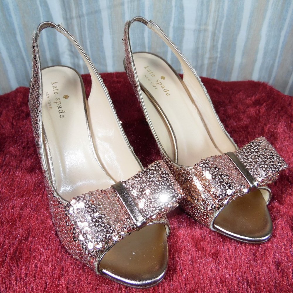 Kate Spade Gold Sequin Bow Heels